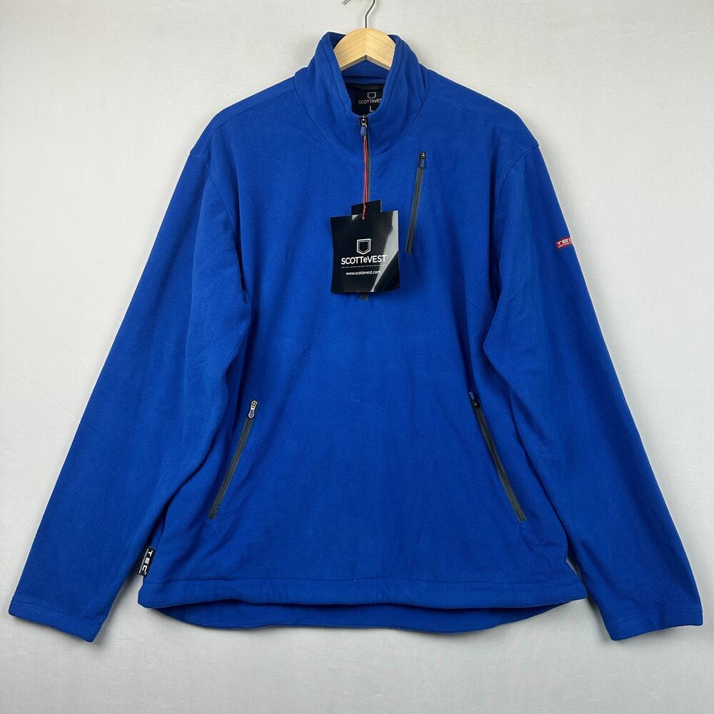SCOTTeVEST Men's 1/4 Zip Travel Pockets Fleece Pullover Royal Blue Size Large